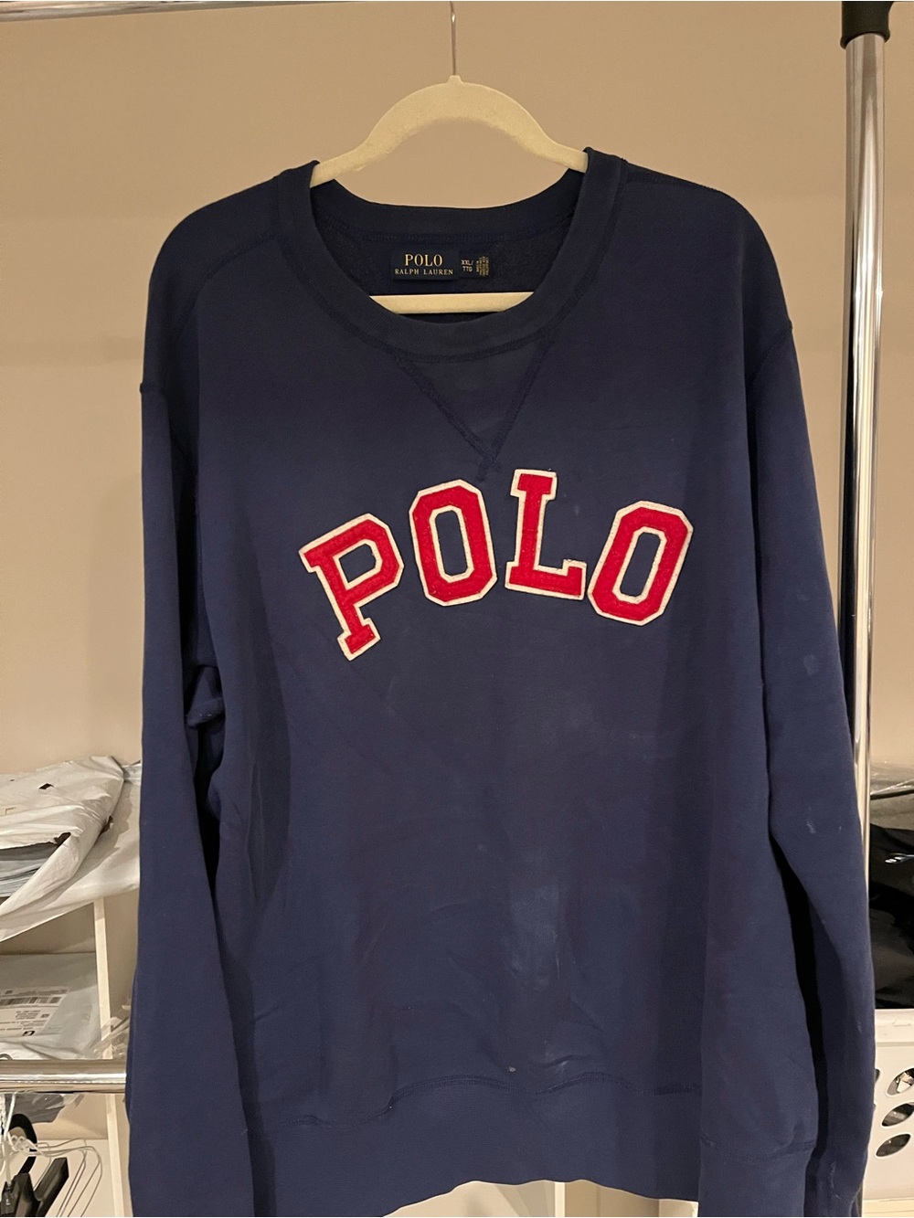 Ralph Lauren Navy Crewneck Sweater with Red POLO Appliqué